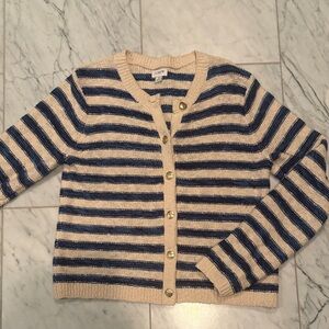J. Crew small Blue and Cream Striped Gold Button-Front Sweater
